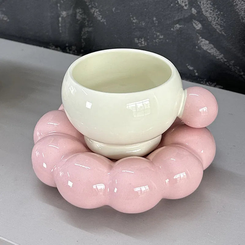 Ceramic coffee set with dish and cup in Nordic style, 250ml capacity