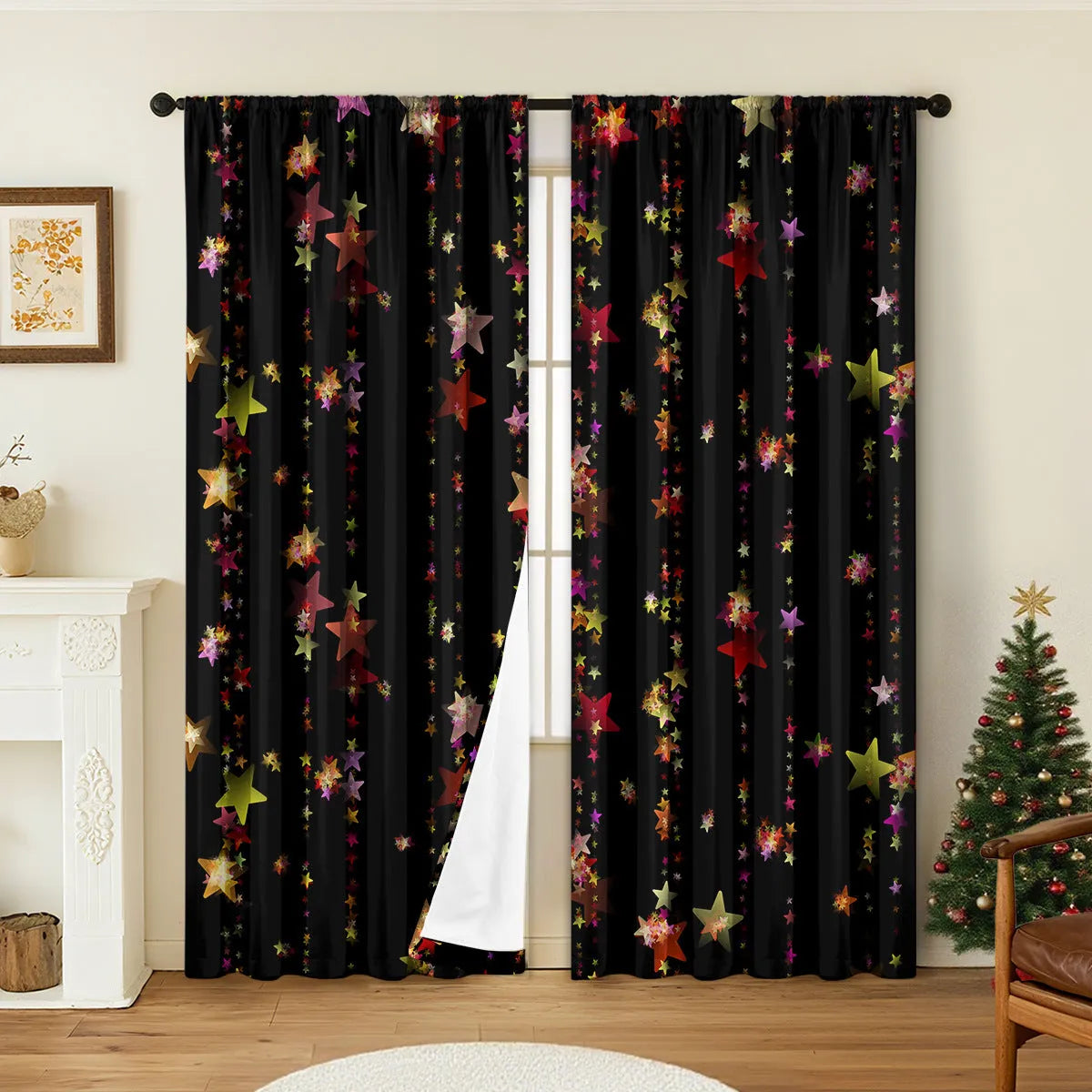 3D digitally printed Christmas curtains with European style patterns in polyester fabric