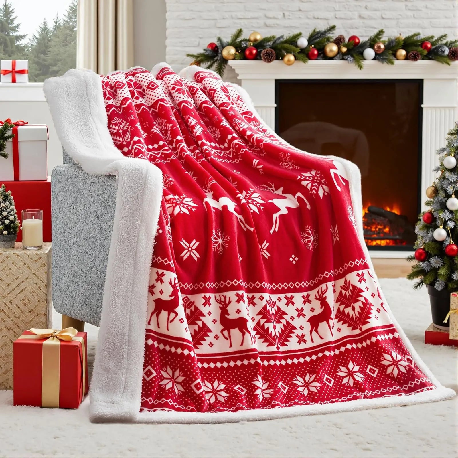 Polyester fibre Christmas blanket in American style with soft flannel texture