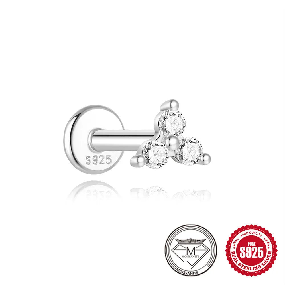 S925 sterling silver stud earrings with petal diamond geometric designs in platinum plating