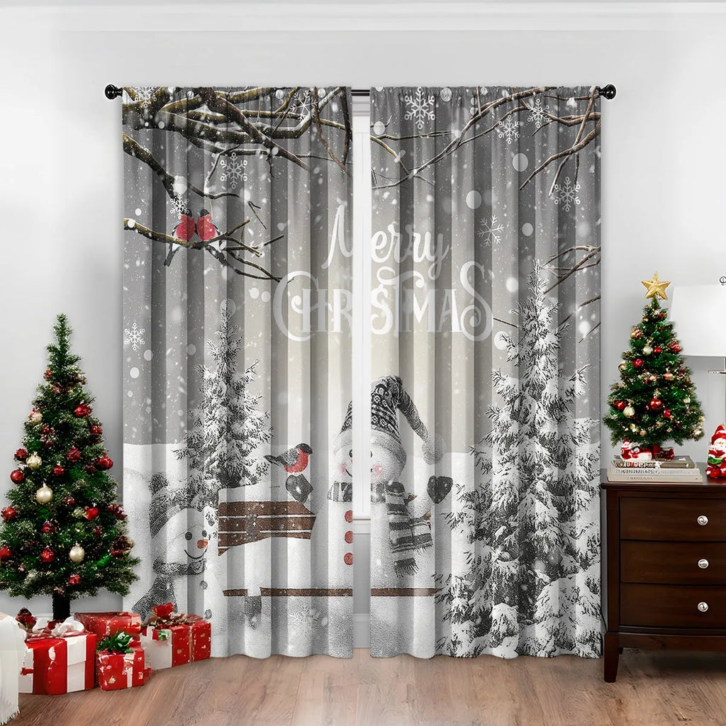 3D digitally printed modern Christmas curtain in a polyester fabric, showing one of fifteen available design styles.