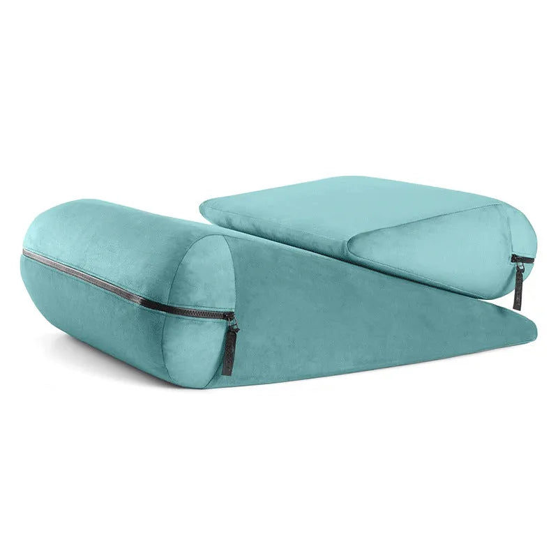 Triangle furniture pillow with embroidery detailing in grey colour showing wedge shape