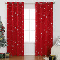 Snowflake pattern shade cloth curtain in polyester, showing red or green trim with lace loop or iron hoop detail.