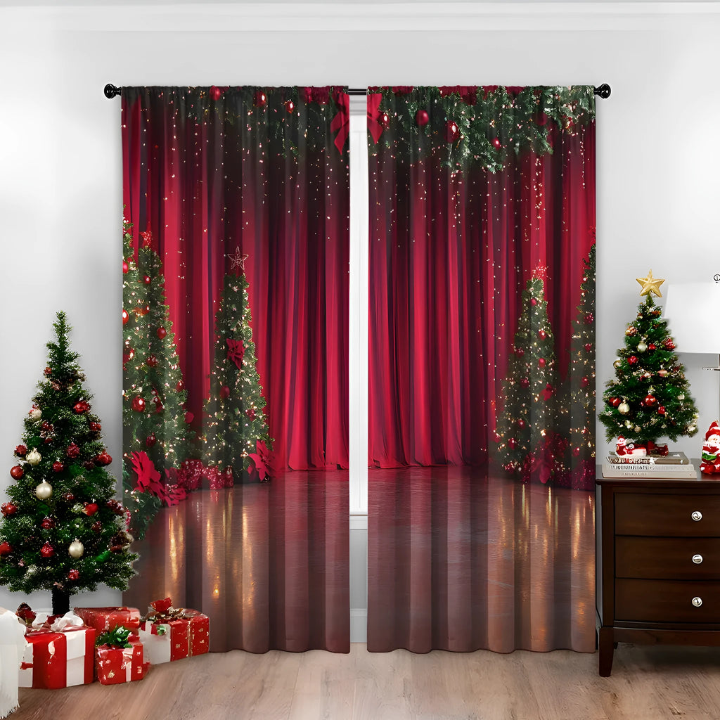 3D digitally printed Christmas curtains with European style patterns in polyester fabric