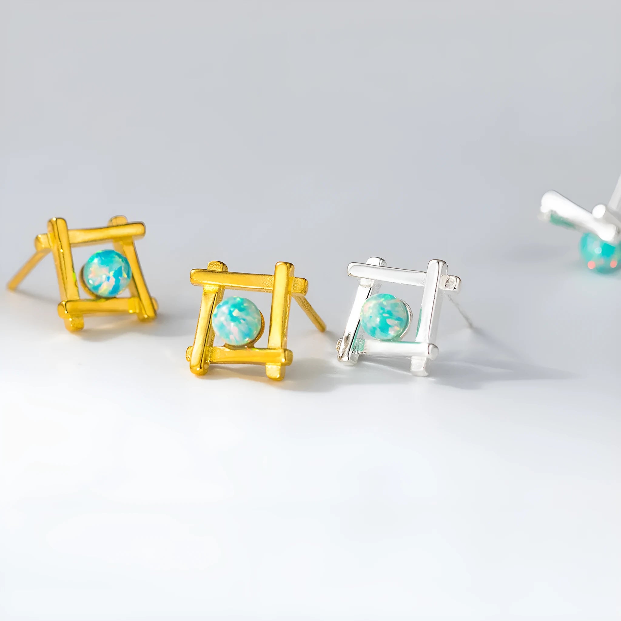 Geometric cross quadrangle stud earrings in 925 silver with two plating options