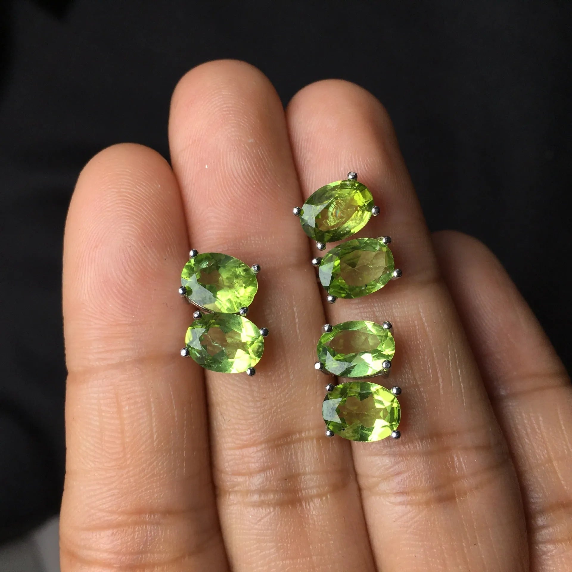 Grass green natural olivine faceted stud earrings in S925 silver setting