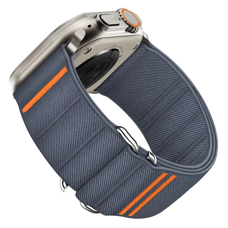 Elastic nylon Apple Watch band with stainless steel buckle in multiple colour options