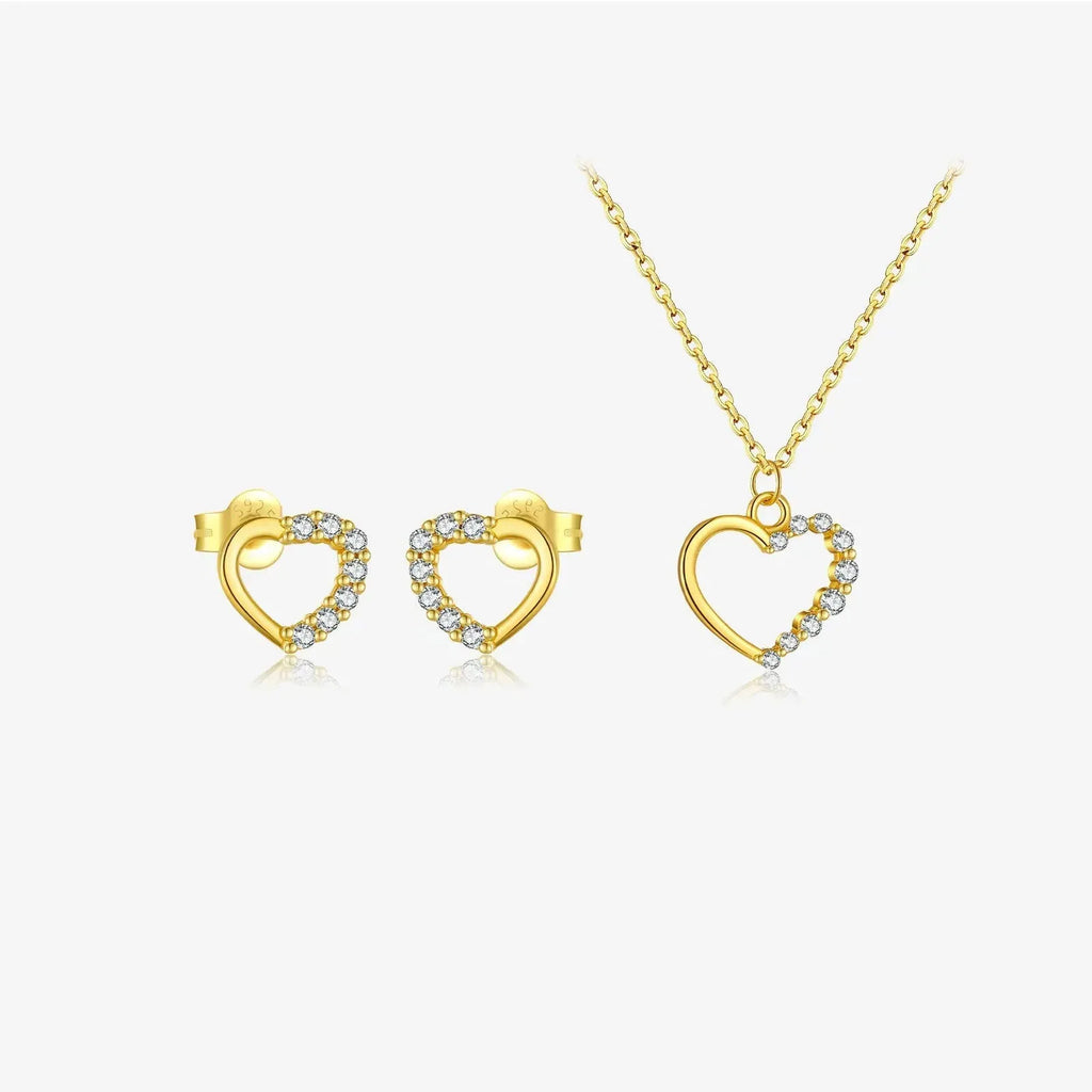 S925 sterling silver hollow heart necklace for women with choice of gold or platinum plating