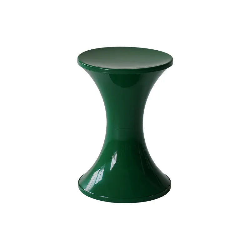 A plastic hourglass-shaped stool for changing shoes, shown in one of five available colours.
