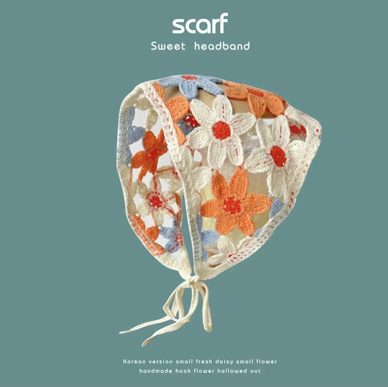 Women's cotton triangular headscarf with floral pattern in retro style for autumn winter wear
