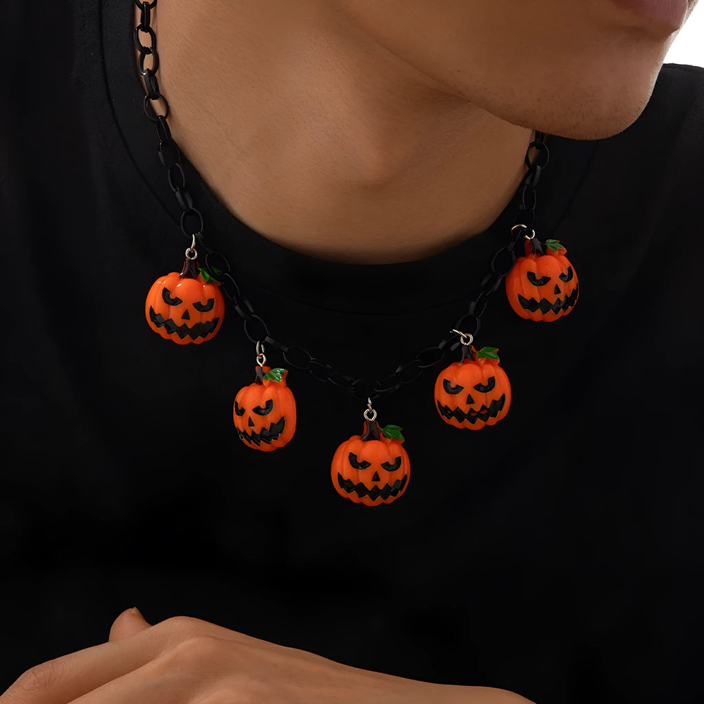 Halloween ghost pumpkin necklace with acrylic cartoon pendant on plastic chain in mixed colour 06705