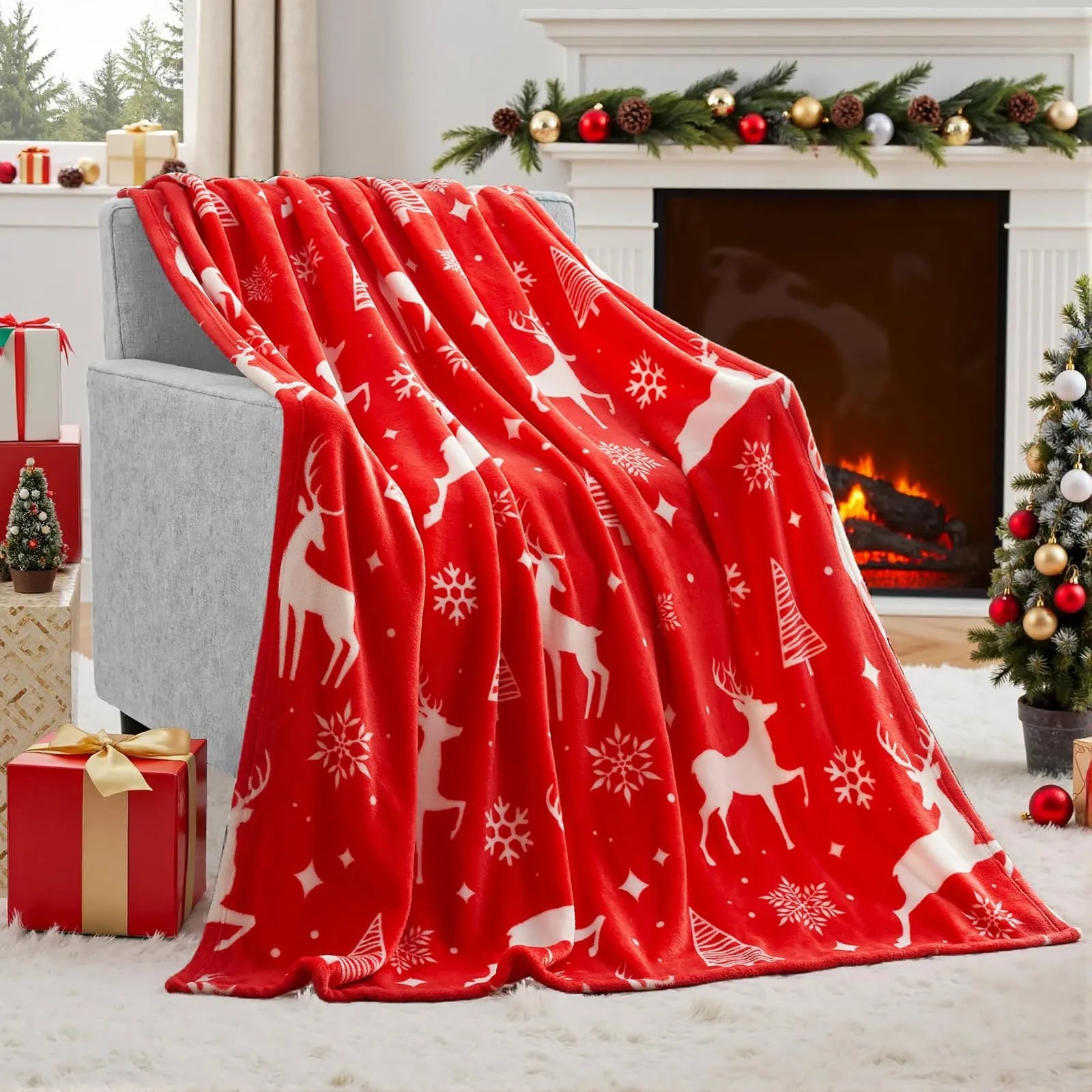 Polyester fibre Christmas blanket in American style with soft flannel texture