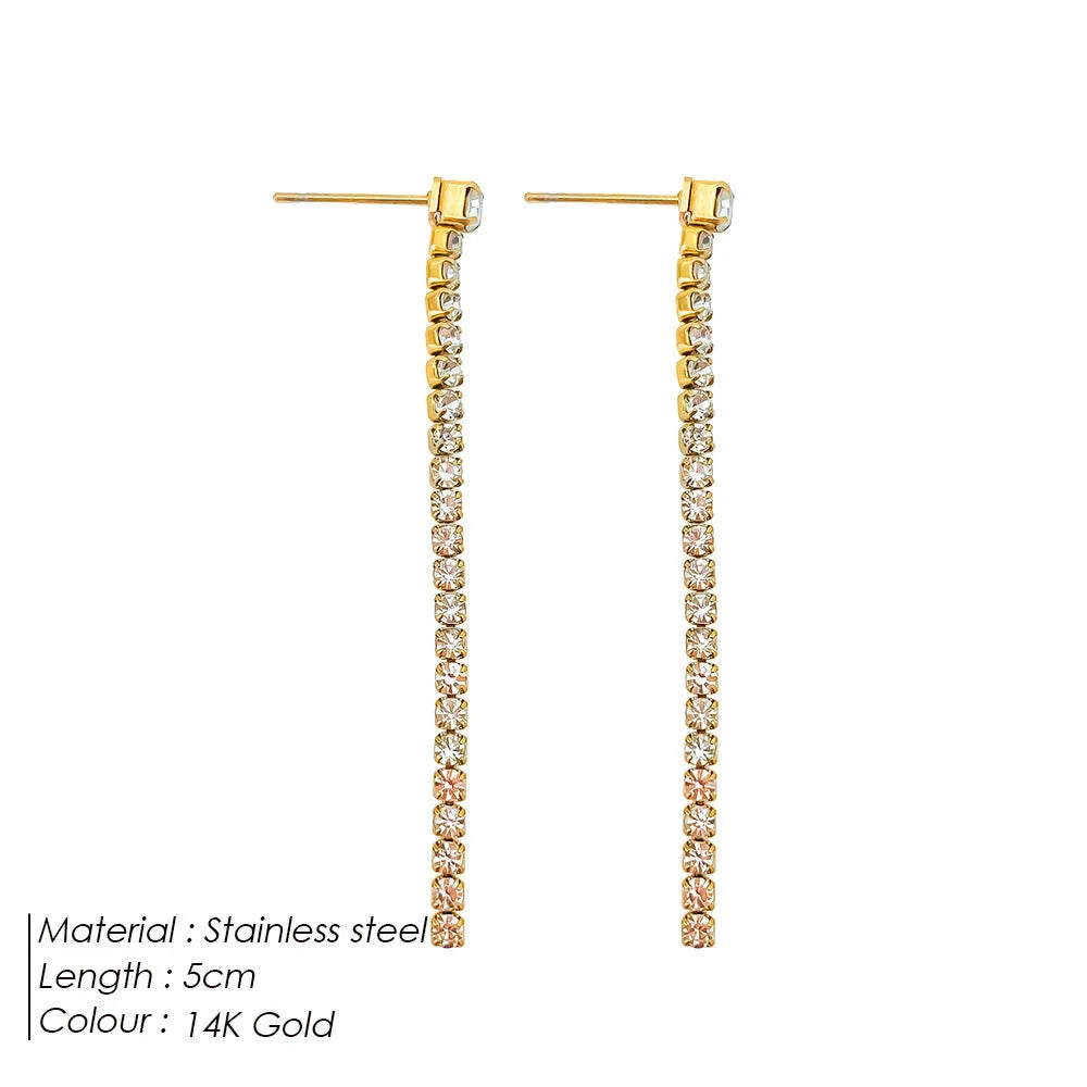 Geometric Chinese style zircon earrings in stainless steel with gold colour finish