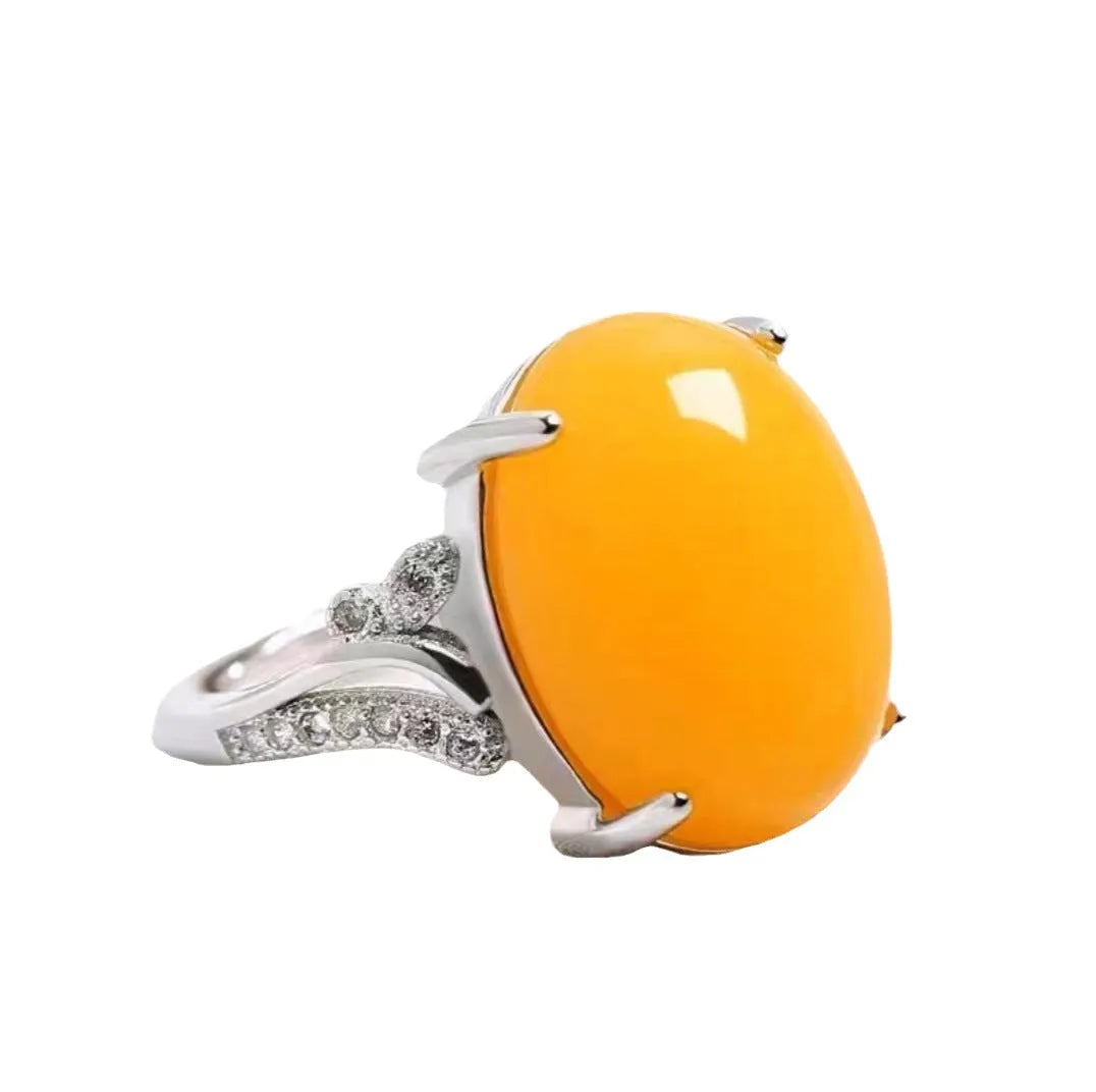 Adjustable geometric alloy ring with a natural sapphire-like stone in ethnic style