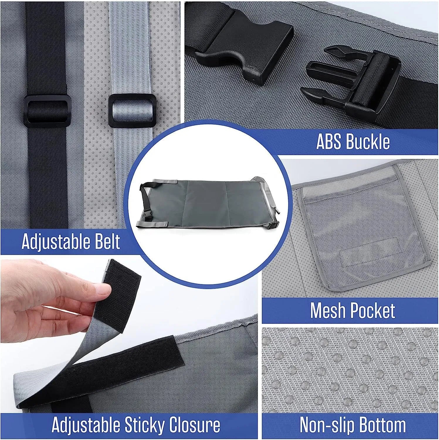 Portable blue children's aircraft pedal seat extender with extension device and drawstring pocket