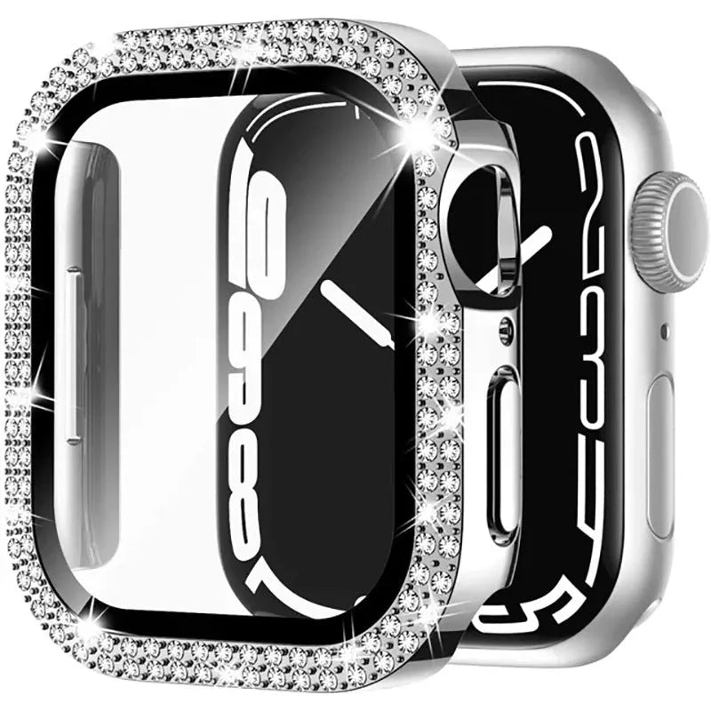 Apple Watch with a protective case and Double Diamond Glass screen protector in rose gold colour