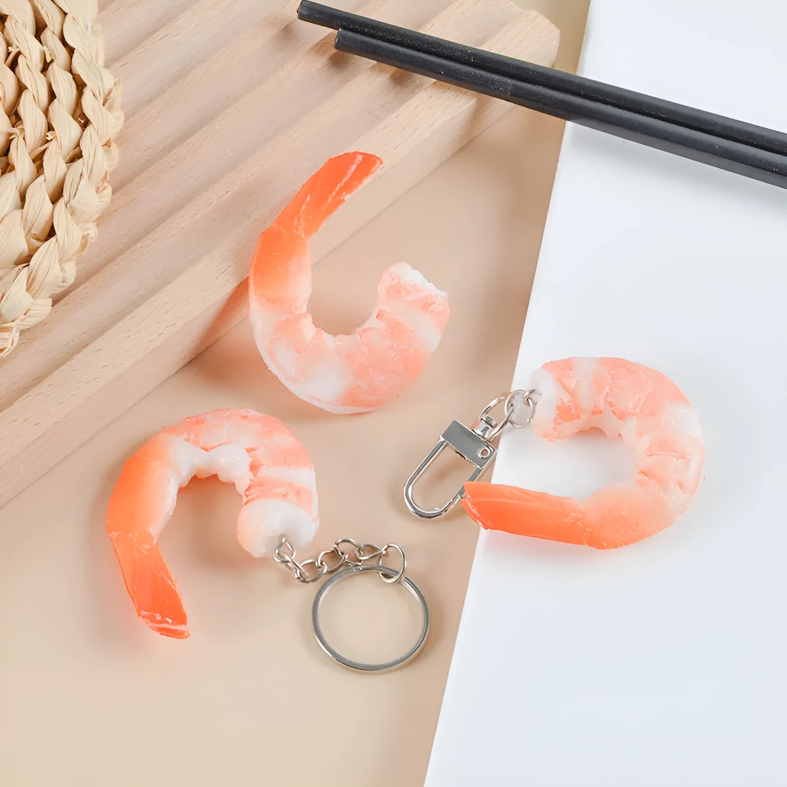 PVC injection moulded shrimp-shaped keychain and bag pendant with modern design