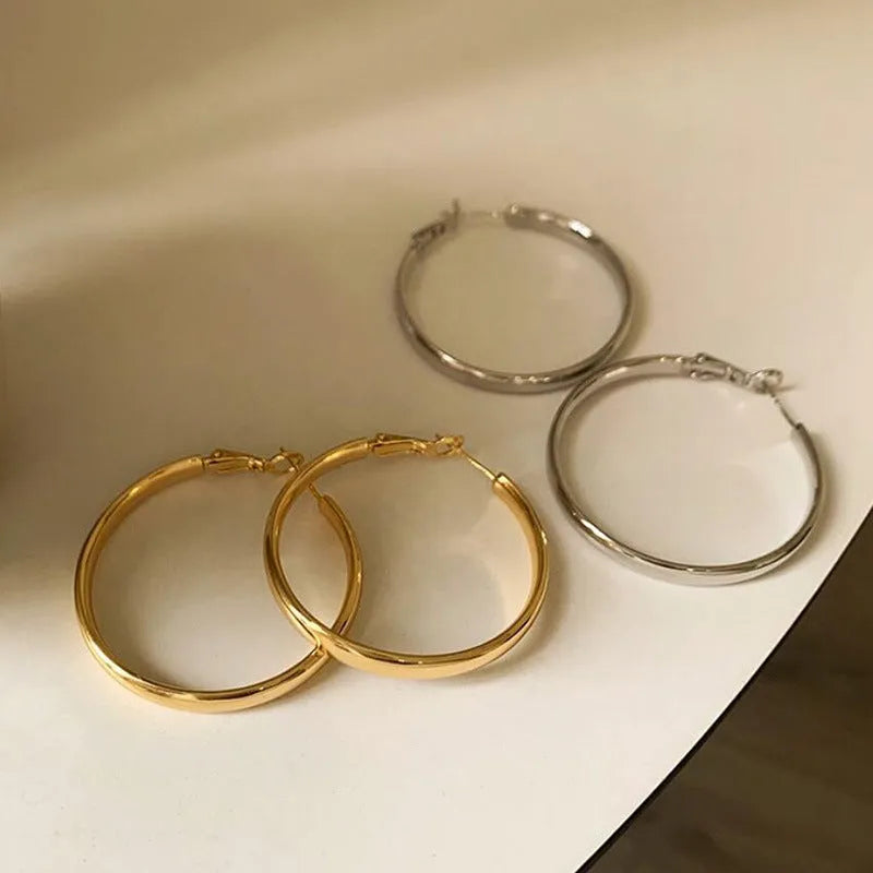 40mm gold and silver electroplated metal circle earrings on copper base