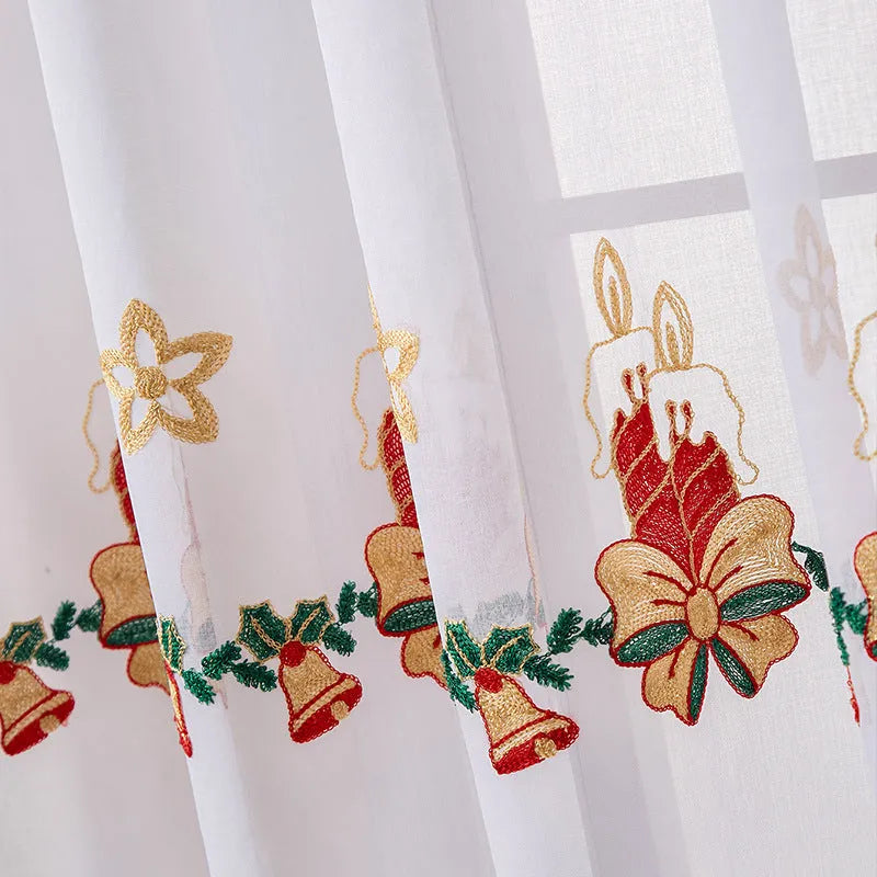 American Christmas curtains with white snowflake embroidery on red polyester fabric