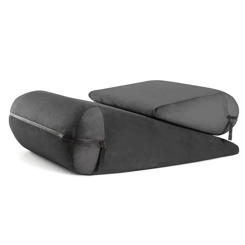 Triangle furniture pillow with embroidery detailing in grey colour showing wedge shape