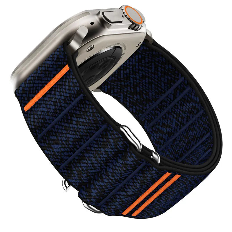 Elastic nylon Apple Watch band with stainless steel buckle in multiple colour options