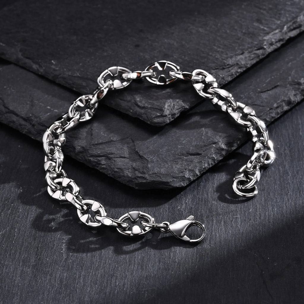 Handmade stainless steel thick geometric chain bracelet for men, unisex hip hop jewellery.