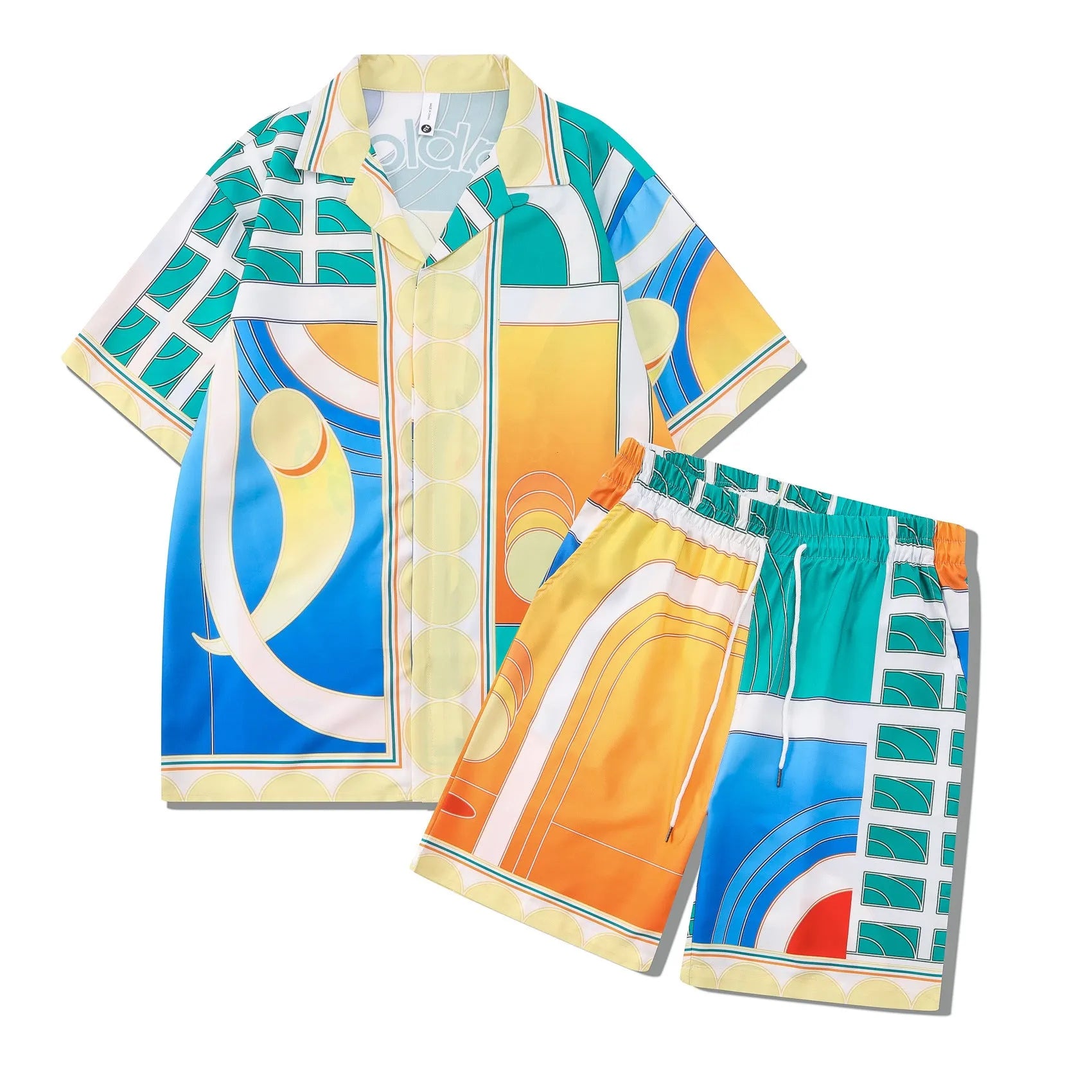 Plaid print beach outfit set comprising a short sleeve shirt and matching shorts on a mannequin