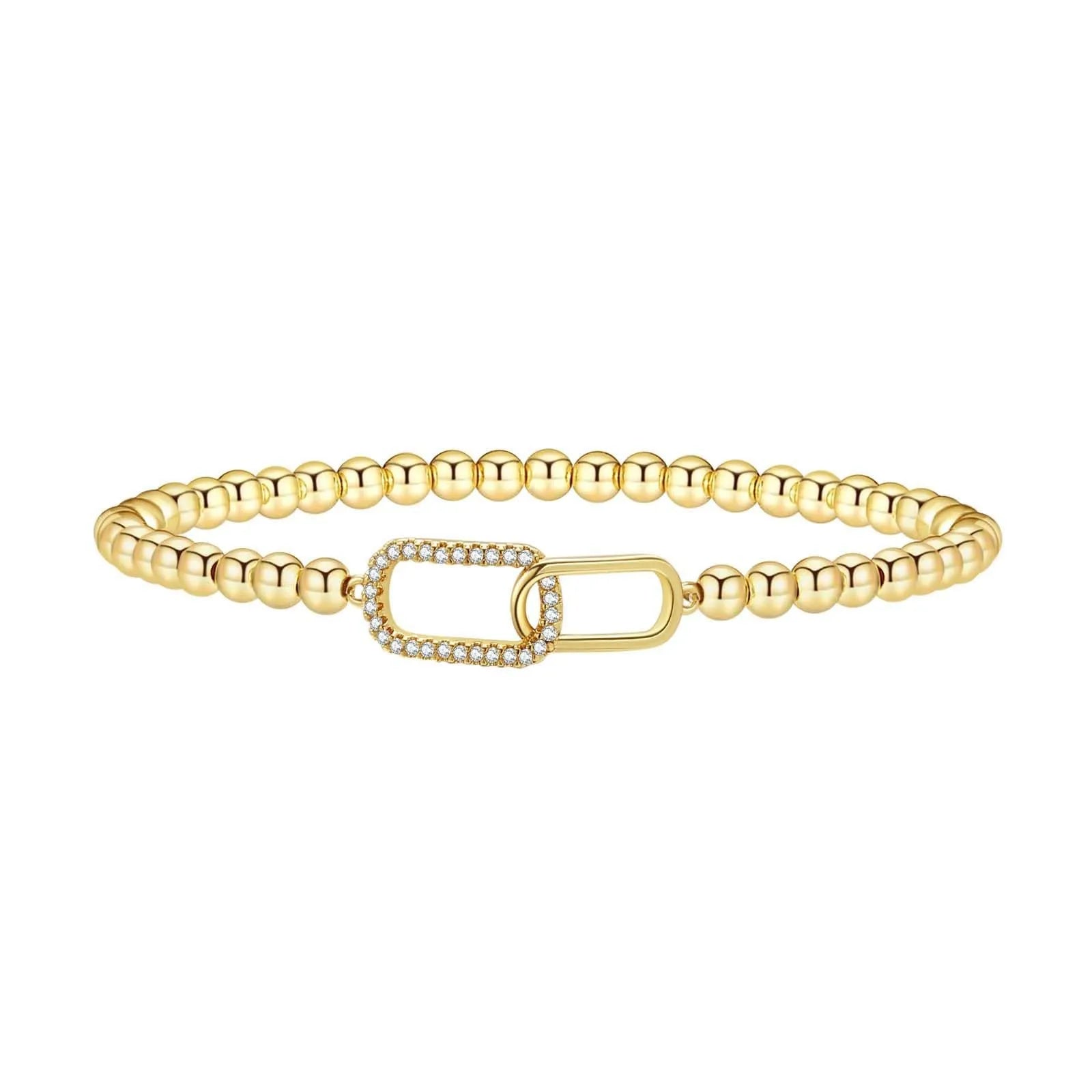 Women's adjustable stainless steel beaded bracelet in geometric design with round beads