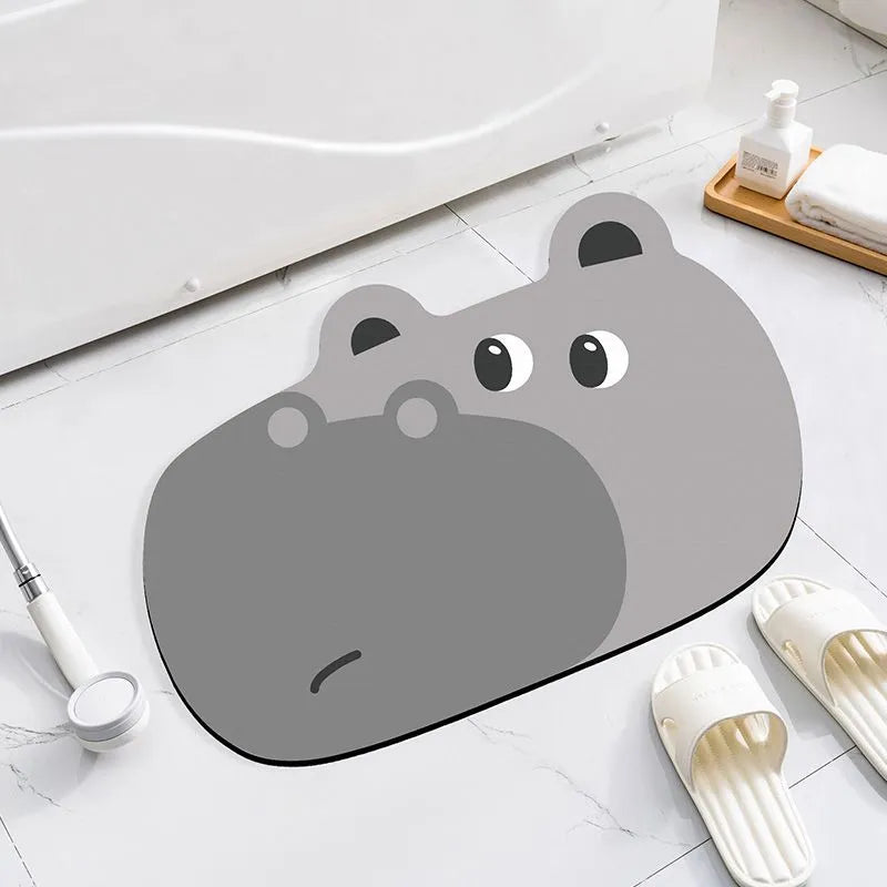 Cartoon animal diatom oil absorbent non-slip bathroom mat in alien shape.