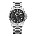Men's silver business watch with stainless steel strap and sapphire crystal glass