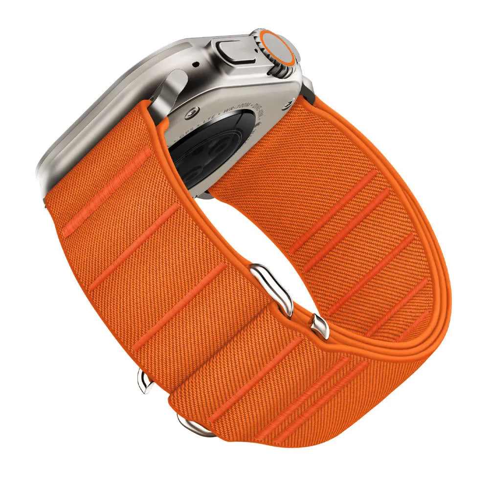 Elastic nylon Apple Watch band with stainless steel buckle in multiple colour options