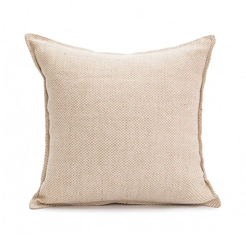 Solid colour square cushion cover with edge pressing detail, shown in Red Brown.