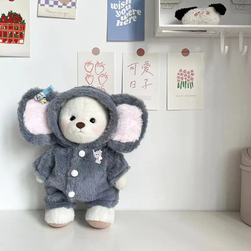 Grey elephant pattern plush jumpsuit outfit for a 30cm Lina bear doll