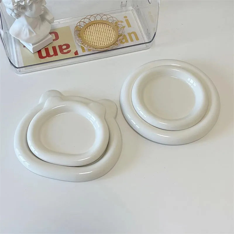 White ceramic plate with bear or doodle design in 15cm or 20cm round size