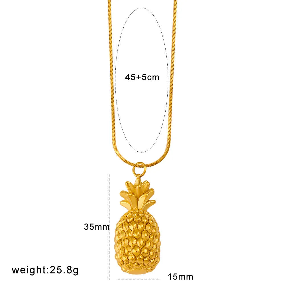 Stainless steel necklace with a detailed alloy fruit pendant charm.