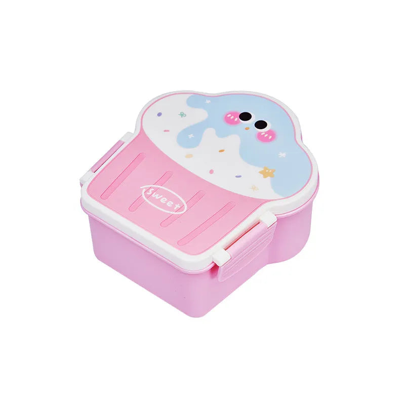 Creative ice cream shaped plastic lunch box with spoon and fork set in pink or blue colour