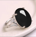 Adjustable geometric alloy ring with a natural sapphire-like stone in ethnic style