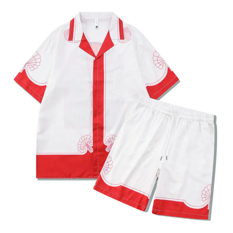 Plaid print beach outfit set comprising a short sleeve shirt and matching shorts on a mannequin