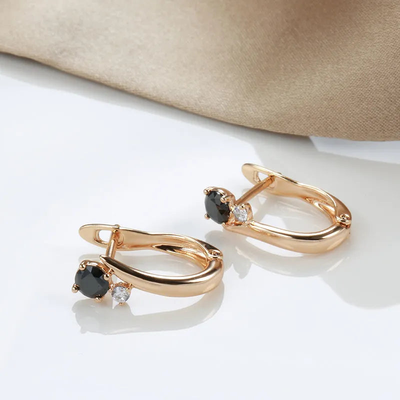 Gold geometric drop earrings with retro design and artificial gemstone inlay for women