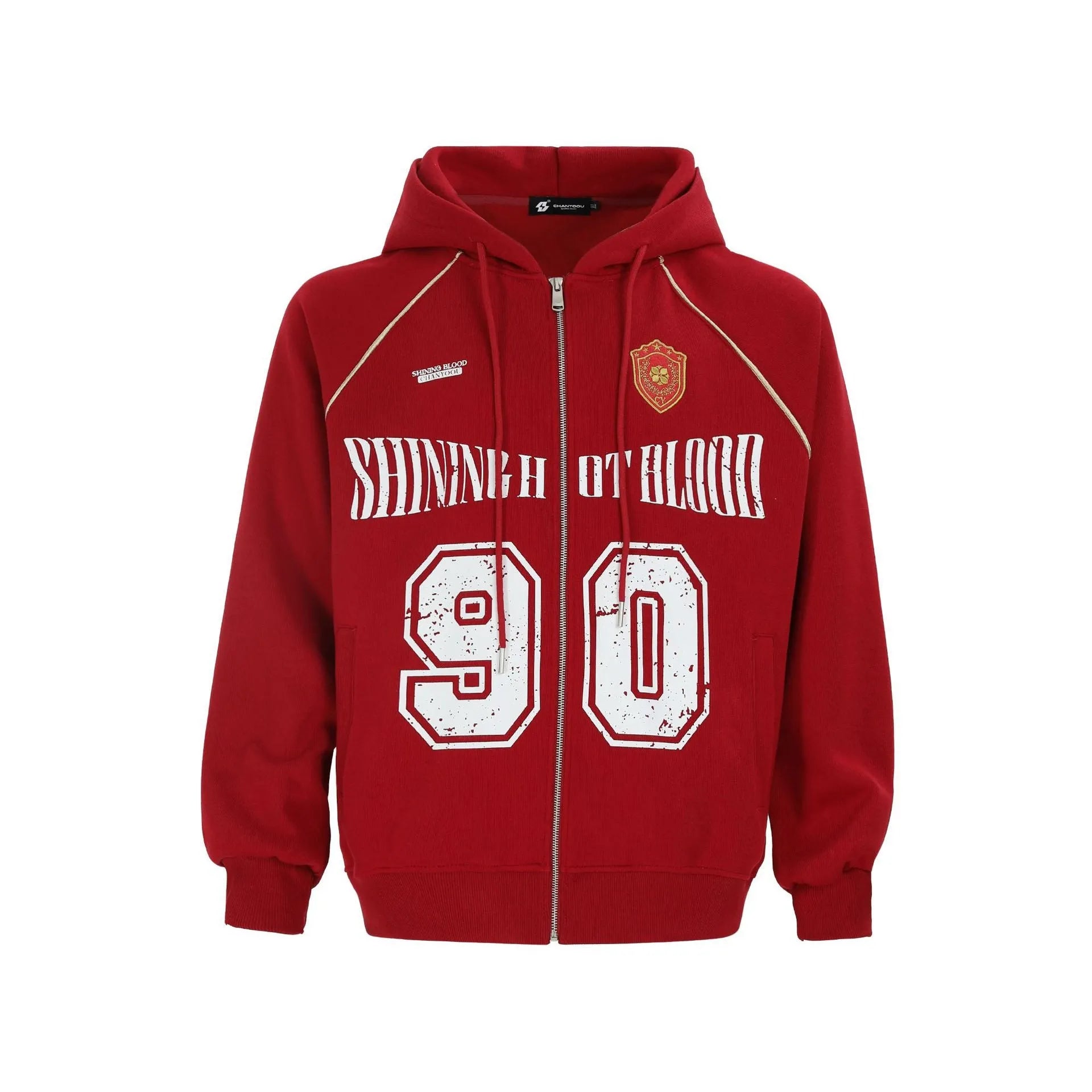 Women's loose fit hooded cardigan jacket with retro letter embroidery detail in apricot colour