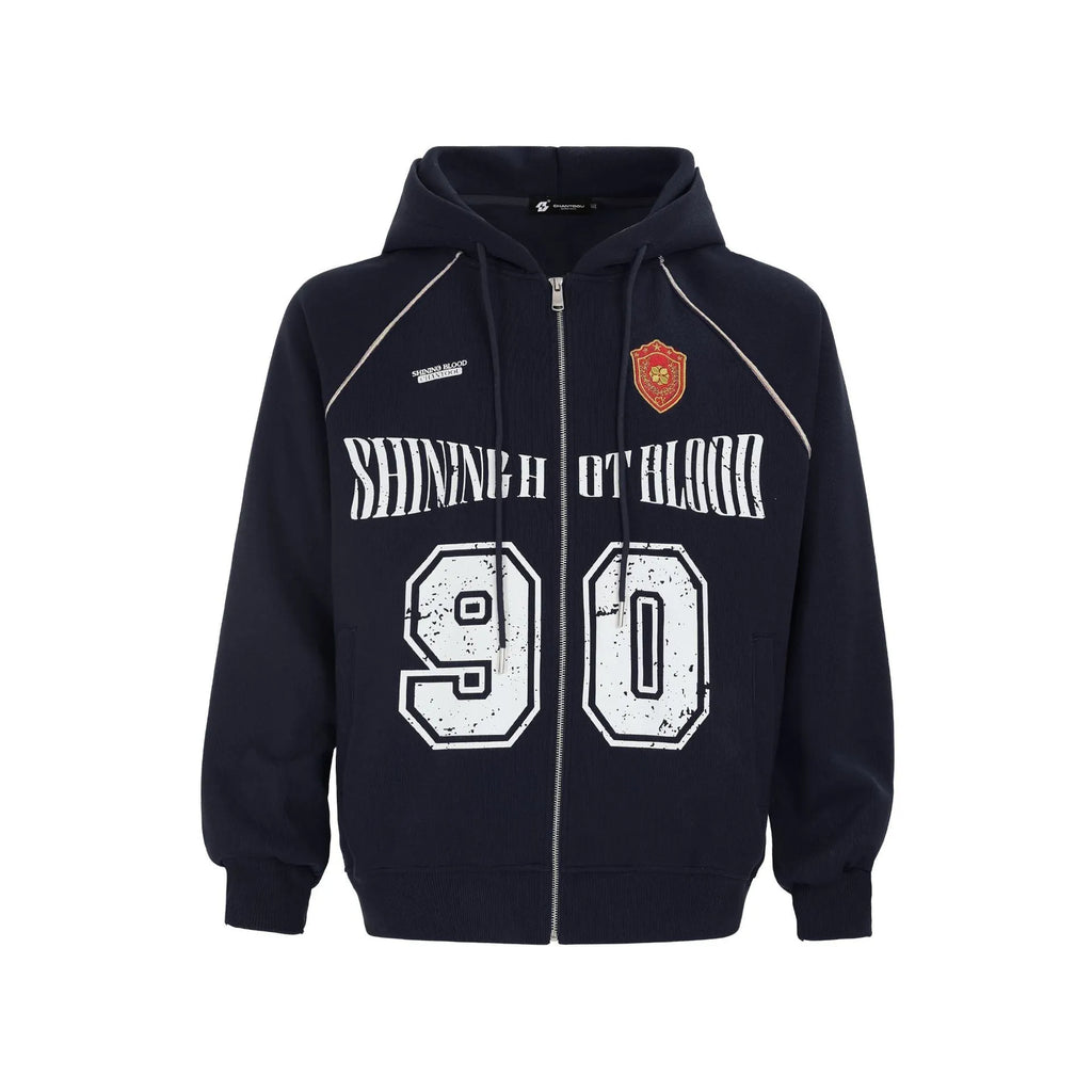 Women's loose fit hooded cardigan jacket with retro letter embroidery detail in apricot colour