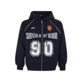 Women's loose fit hooded cardigan jacket with retro letter embroidery detail in apricot colour