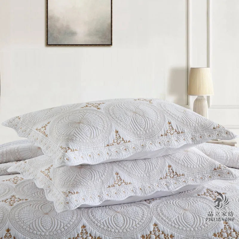 Pure cotton embroidered bedspread and two pillowcases set on a 1.8 metre bed.