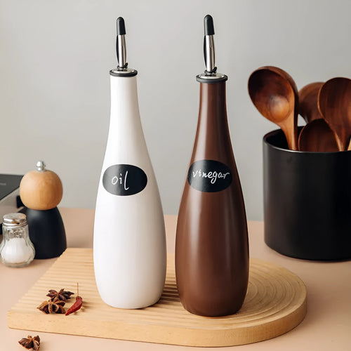 Ceramic oil pot with funnel and brush in 650ml capacity for kitchen oil storage