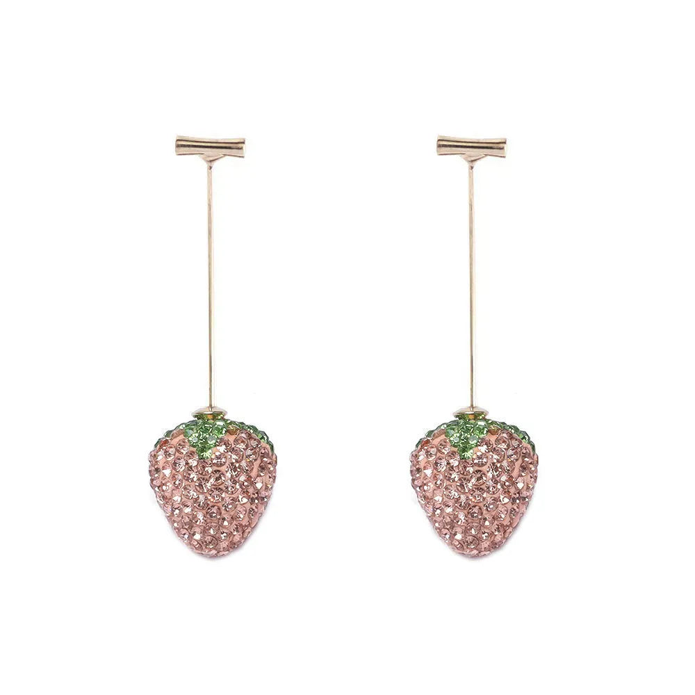 Geometric strawberry-shaped zinc alloy earrings with spot drill texture in red colour.