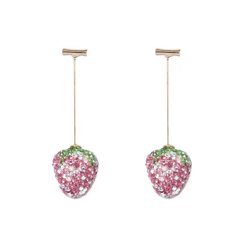 Geometric strawberry-shaped zinc alloy earrings with spot drill texture in red colour.