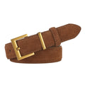 Ladies' black leather pin buckle belt with quadrilateral alloy buckle on a white background.