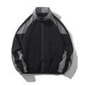 Men's black casual polyester jacket with contrast stitching and side seam pockets