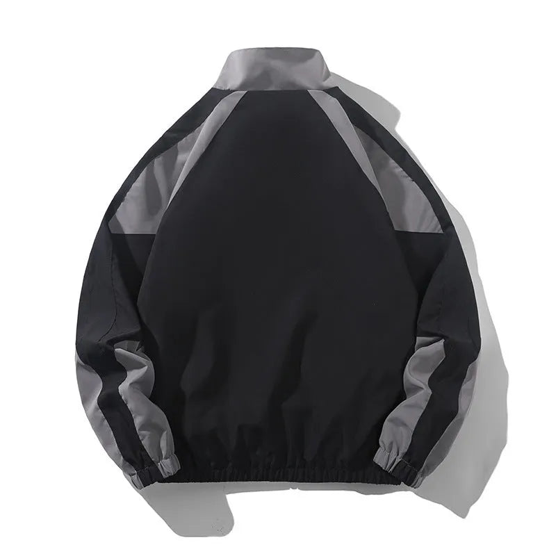 Men's black casual polyester jacket with contrast stitching and side seam pockets