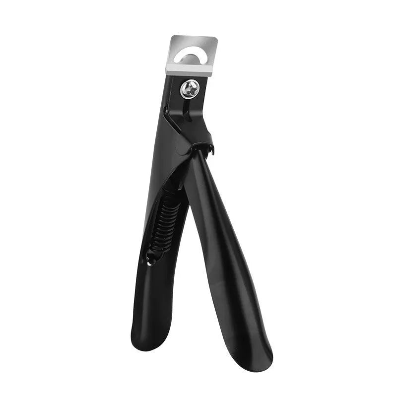 Stainless steel nail art scissors with U-shaped blades in black, titanium, or silver finishes.
